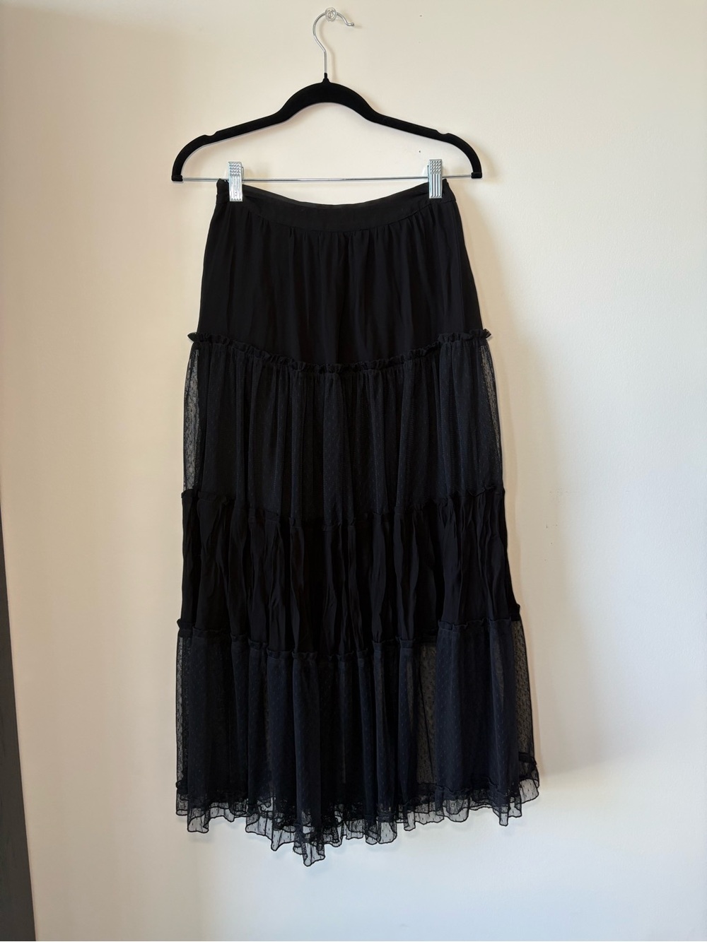 AllSaints Black Tiered Mesh Maxi Skirt - Picture 2 of 3